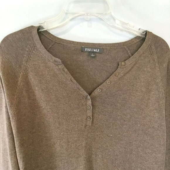 Roz & Ali V-Neck Sweater Long Sleeve Button Accent Pullover Women's Size Large - Picture 2 of 9